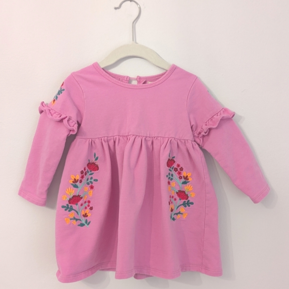 Peek Raspberry embroidered long sleeve french terry Dress size 12-18 Months
